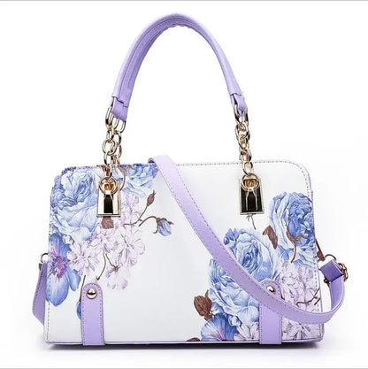 Footmax Korean Flower Print PU Leather Tote Bag - Fashion Shoulder Messenger Handbag for Women - footmaxldn