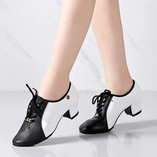 Footmax Genuine Leather Dance Shoes - Women's Soft Modern Latin Ballroom Sneakers - footmaxldn