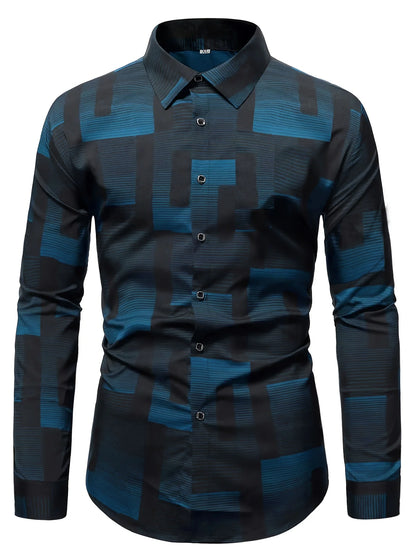 Footmax Men's Plaid Long Sleeve Shirt - Breathable Casual Business Lapel Shirt - footmaxldn
