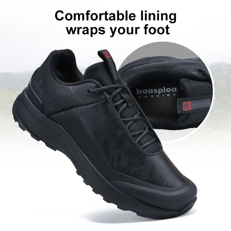 Footmax Men's Hiking Shoes - Waterproof Litchi Leather Trekking Boots