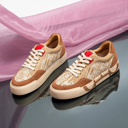 Footmaxldn Women's Embroidered Canvas Flat Sneakers
