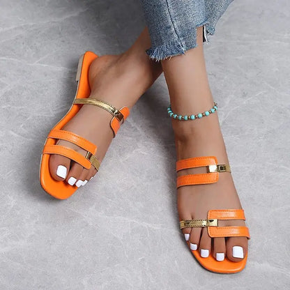 Footmaxldn Women's Flat Monogram Sandals — Open-Toe Slip-On Slides