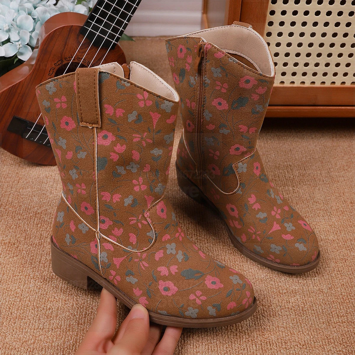 Girls' Floral Western Cowboy Boots | Footmaxldn