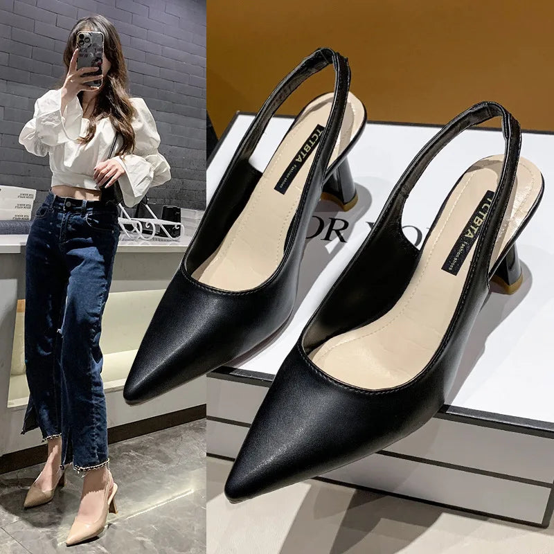 Footmax Women's Black Pointed Toe High Heel Sandals - Professional Work Shoes - footmaxldn