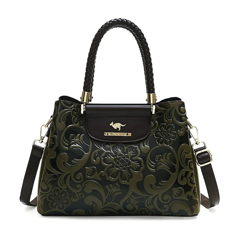 Large Capaci Leather Handbag Women's Bag 2025 New Cowhide Single oulder Bag Retro Ethnic Sle Mom Bag Crossbody Bag