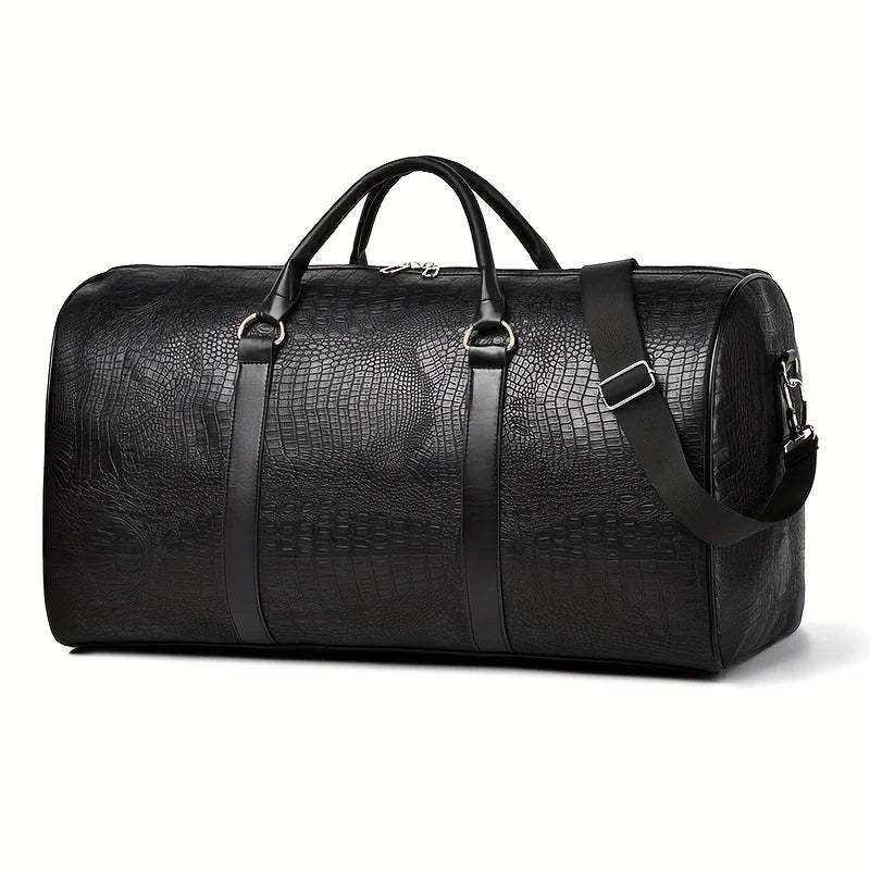 Footmax Retro Crocodile-Textured Travel Duffel Bag - Large Capacity Unisex Luggage