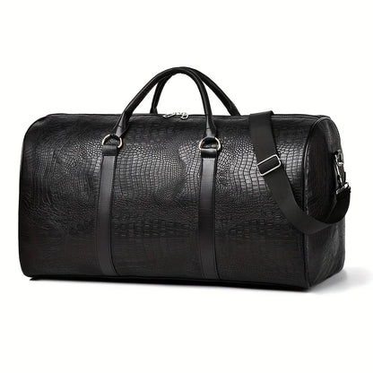 Footmax Retro Crocodile-Textured Travel Duffel Bag - Large Capacity Unisex Luggage