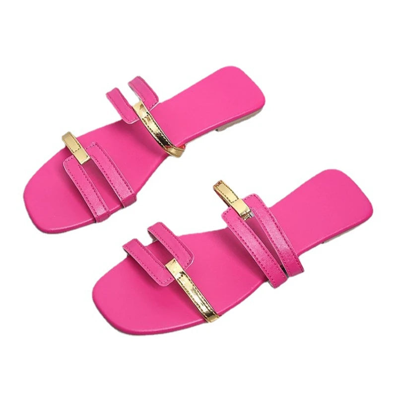 Footmaxldn Women's Flat Monogram Sandals — Open-Toe Slip-On Slides