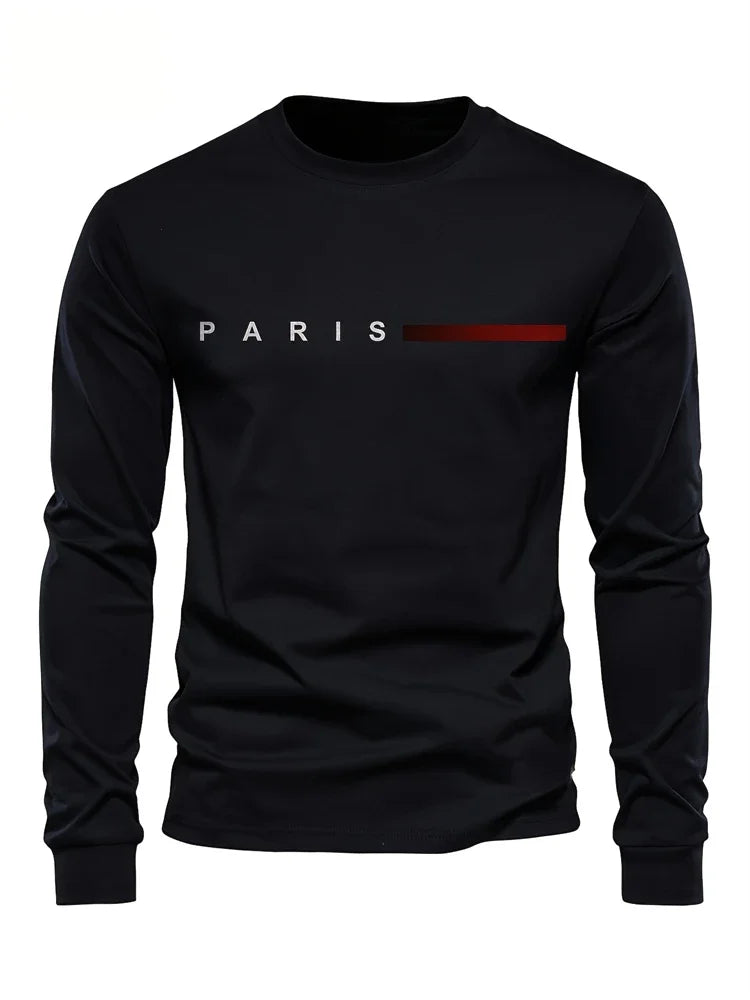 Men's Printed Long Sleeve T-Shirt – Relaxed Fit Crew Neck Top