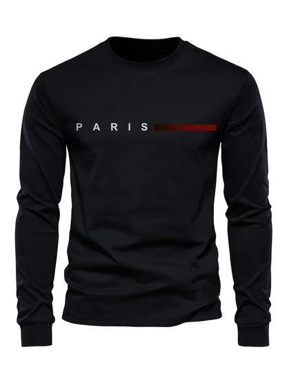 Men's Printed Long Sleeve T-Shirt – Relaxed Fit Crew Neck Top