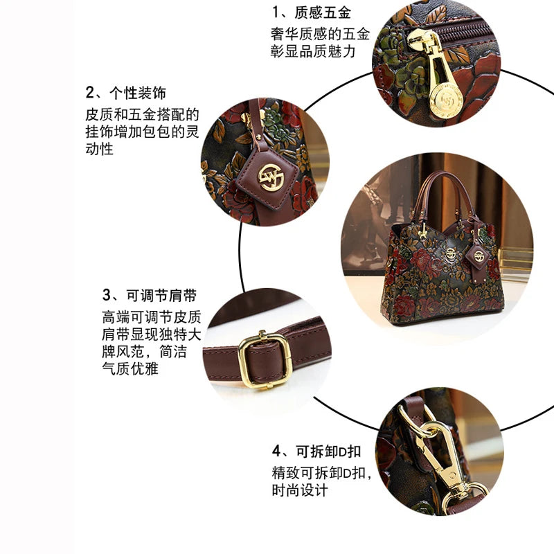 Luxury PU Leather Tote Bag - Vintage Floral Crossbody Handbag | footmaxldn - footmaxldn