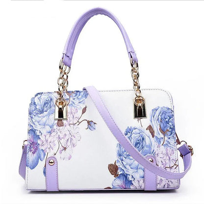 Footmax Korean Flower Print PU Leather Tote Bag - Fashion Shoulder Messenger Handbag for Women - footmaxldn