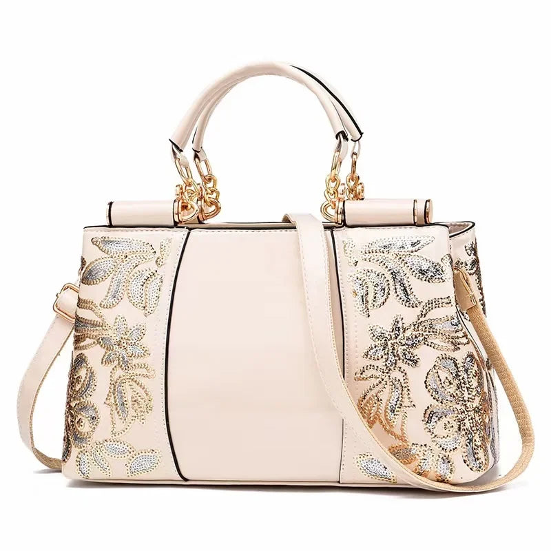 Footmax Vintage Gold Embossed Tote Bag - Large Capacity Women's Handbag