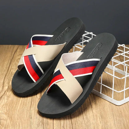 Footmaxldn Men's Summer Slippers – Flat Heel Microfibre Sandals