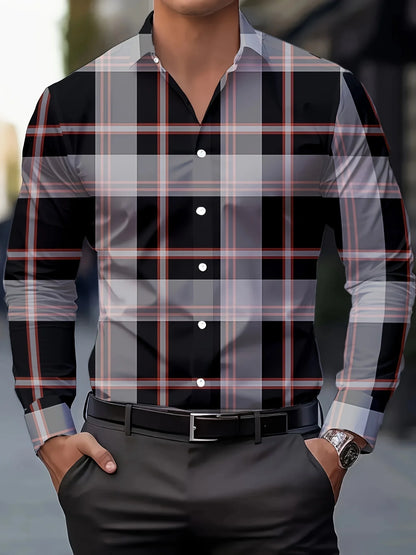 Footmax Men's Plaid Long Sleeve Shirt - Breathable Casual Business Lapel Shirt - footmaxldn