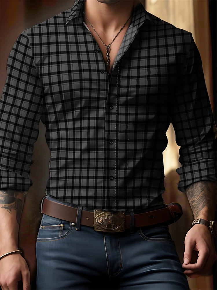 Men’s Striped V-Neck Button-Front Shirt
