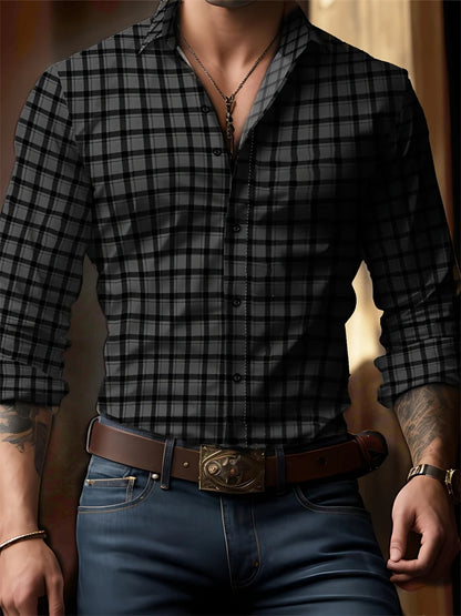 Men’s Striped V-Neck Button-Front Shirt