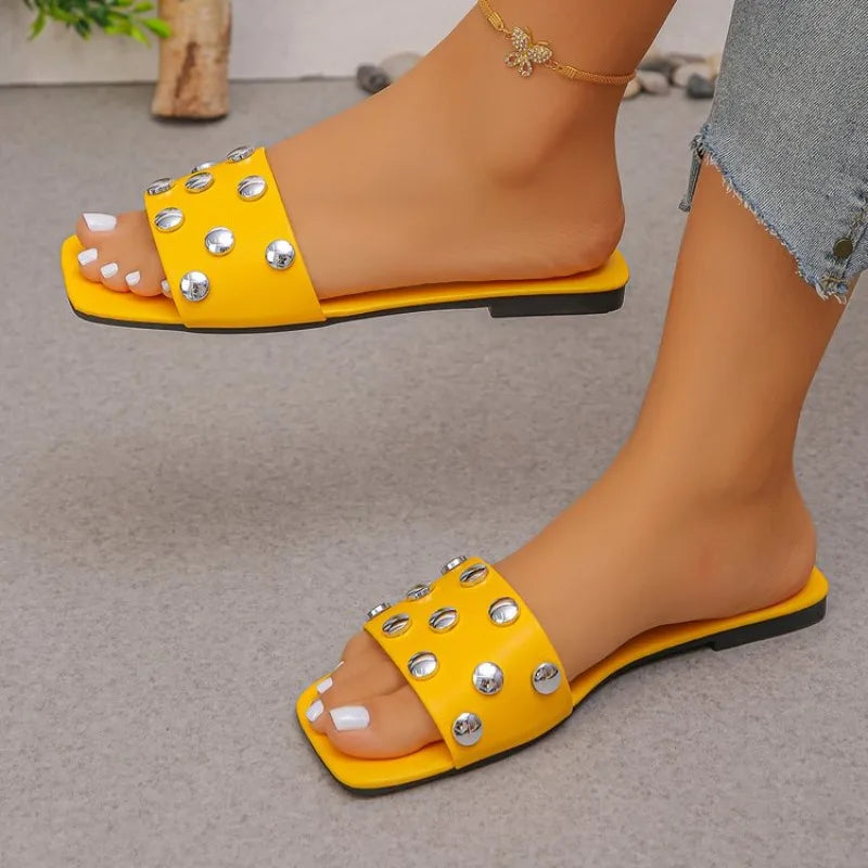 Footmaxldn Women's Slip-On Beach Sandals | Lightweight Non-Slip Flat Slippers