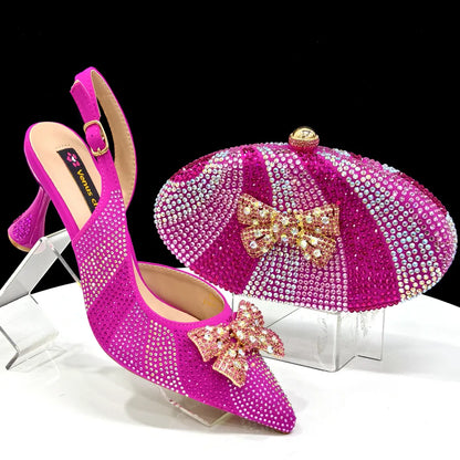 Venus Chan Nigeria Design Rhinestone-encrusted Sex Ladies Shoes And Oval Bag High Heels And Purple Color Mini Bag - footmaxldn