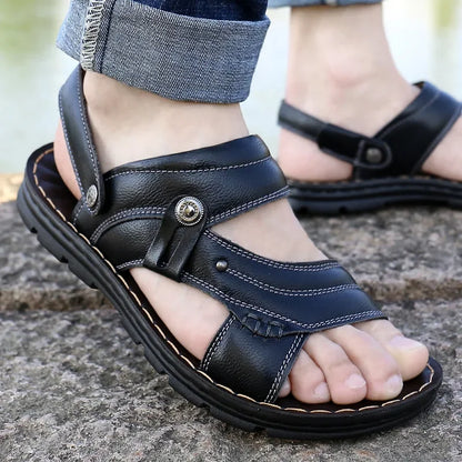Mens Slippers Genuine Leather Casual - FOOTMAX