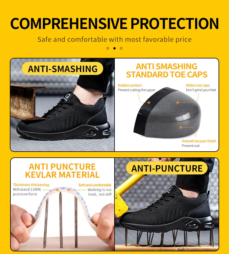 New Styles Men Safety Boots With Steel Toe Cap Anti-smash Work Sneakers Safety Shoes Men IndestructibleWork Boots Tactical Boots - footmaxldn