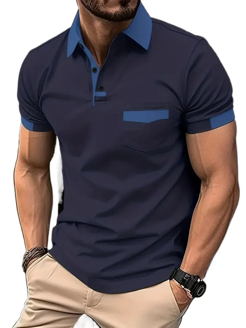 Footmax Men's Solid Color Polo Shirt - Breathable Short Sleeve with Pockets - footmaxldn