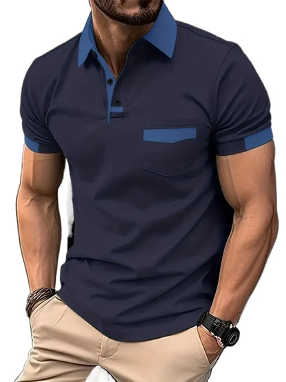 Footmax Men's Solid Color Polo Shirt - Breathable Short Sleeve with Pockets - footmaxldn
