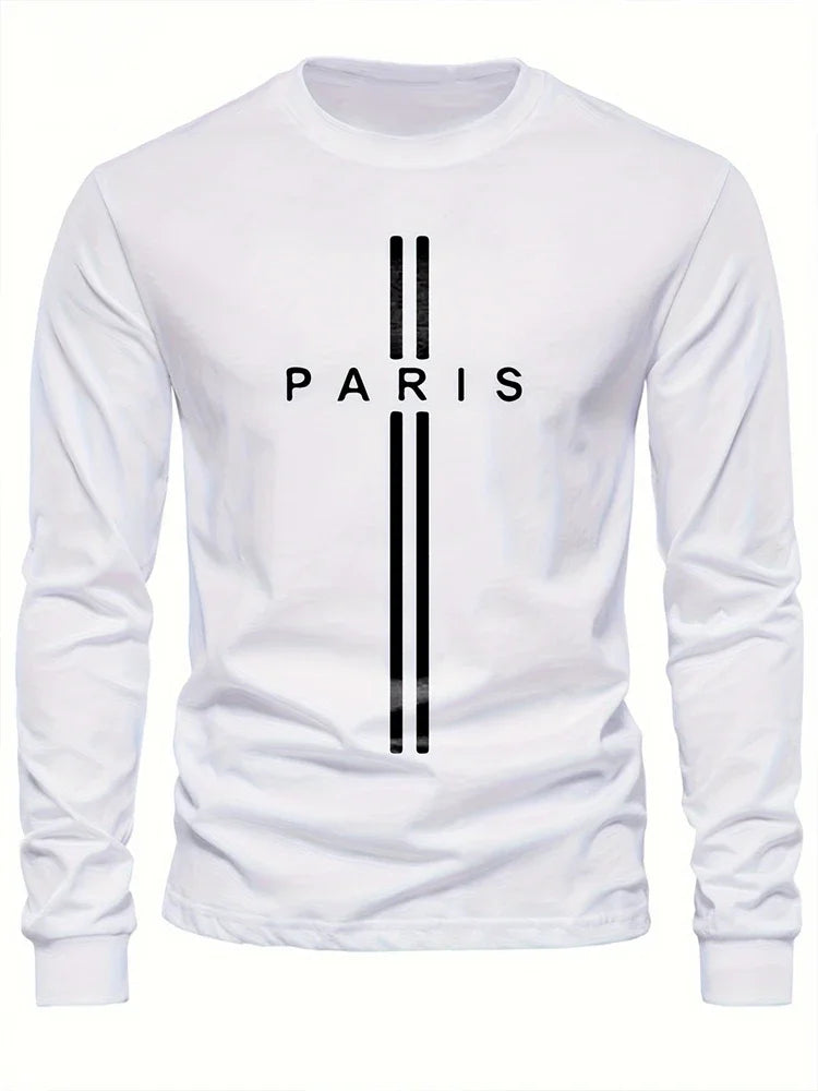 Men's Printed Long Sleeve T-Shirt – Relaxed Fit Crew Neck Top