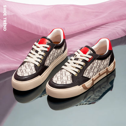 Footmaxldn Women's Embroidered Canvas Flat Sneakers