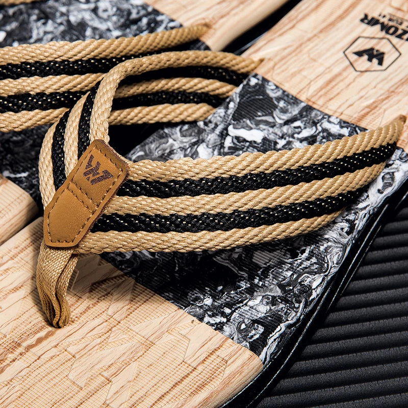 Japanese wood grain flip flops for men in summer wear anti-slip trend printed soft bottom clip foot stroke beach sand sand - footmaxldn