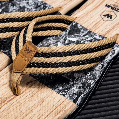 Japanese wood grain flip flops for men in summer wear anti-slip trend printed soft bottom clip foot stroke beach sand sand - footmaxldn