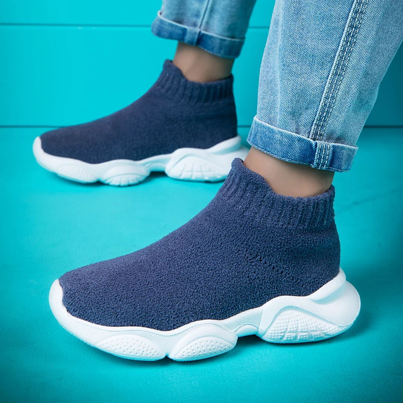 FootMax Girls Slip-On Sneakers - Lightweight Knit Fabric Kids Shoes - footmaxldn