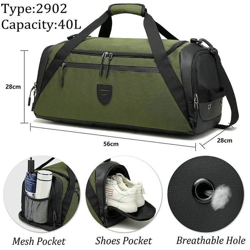 Footmax 40L Sport Fitness Bag - Dry Wet Separation Gym Duffel for Men Women Hiking Yoga Travel - footmaxldn