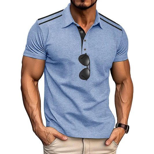 Footmax Men's Retro Color Block Polo Shirt - Short Sleeve Lapel Button Casual Summer - footmaxldn