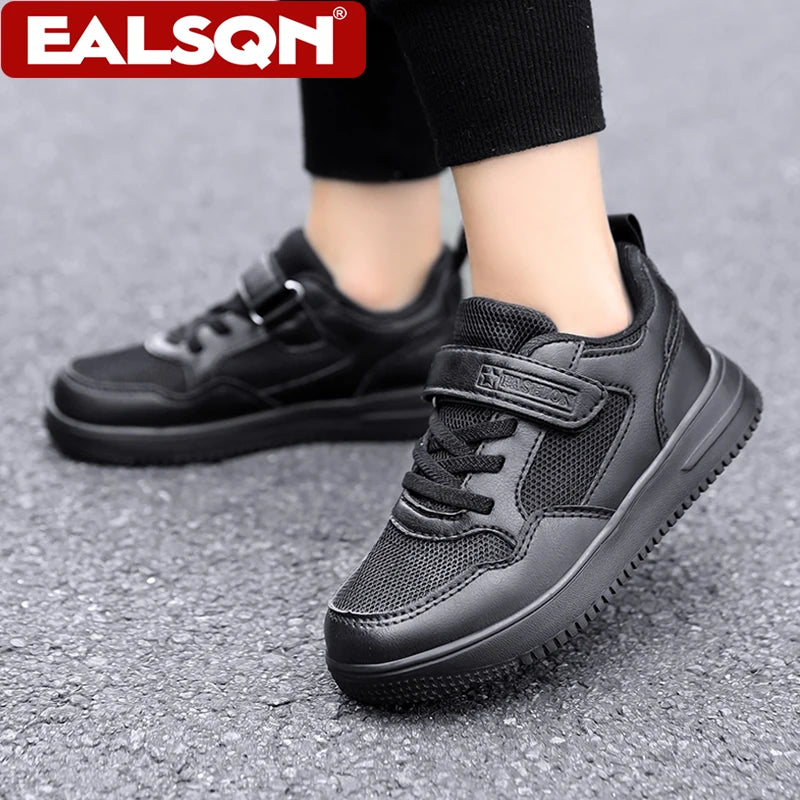 Footmax Kids Black Sports Shoes - Non-Slip Lightweight Tennis Trainers for Boys & Girls - footmaxldn