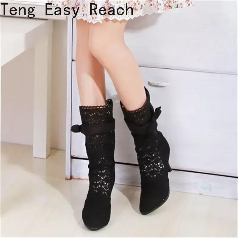 Footmax Crochet Summer Boots - Lace Hollow Fashion Women's Boots - footmaxldn