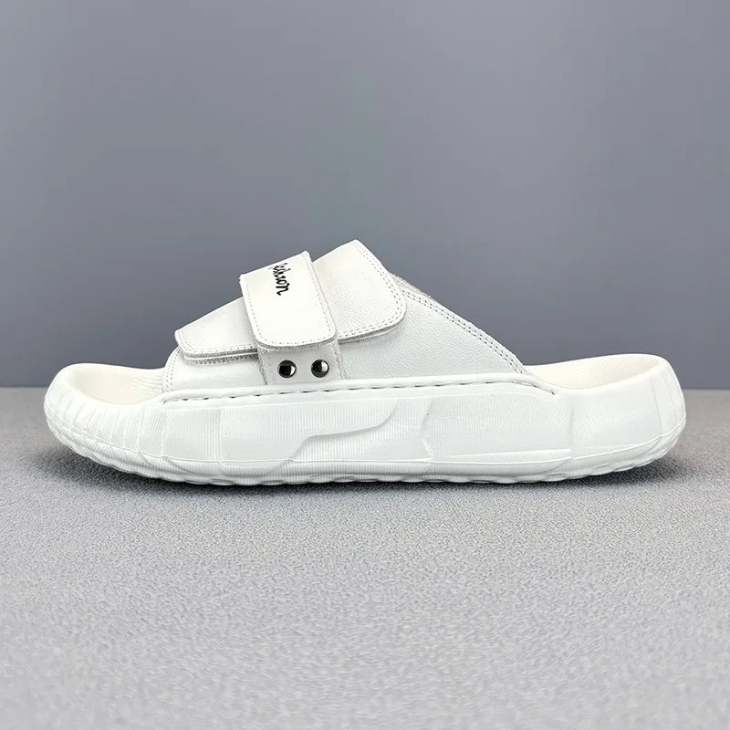 2024 Summer New Arrival Trend Lightweight Casual Genuine Leather Slippers Non-slip Outdoor Amy Green Cool Men Slippers - footmaxldn