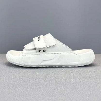 2024 Summer New Arrival Trend Lightweight Casual Genuine Leather Slippers Non-slip Outdoor Amy Green Cool Men Slippers - footmaxldn