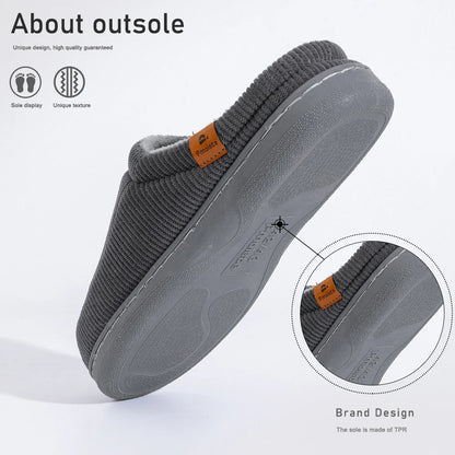 Pmoiste Stripe Corduroy House Shoes Men Warm Soft TPR Cushion Memory Foam Home Slippers Slip On Winter Indoor High-quality - footmaxldn