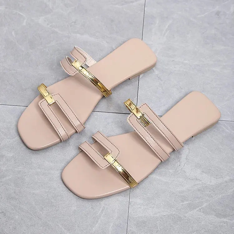 Footmaxldn Women's Flat Monogram Sandals — Open-Toe Slip-On Slides