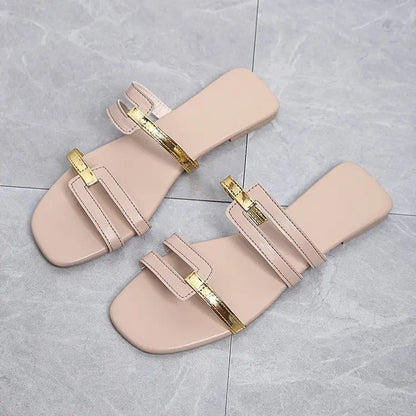 Footmaxldn Women's Flat Monogram Sandals — Open-Toe Slip-On Slides