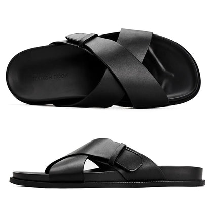 Men's Genuine Leather Sandals | Handcrafted Cow Leather Slides | footmaxldn