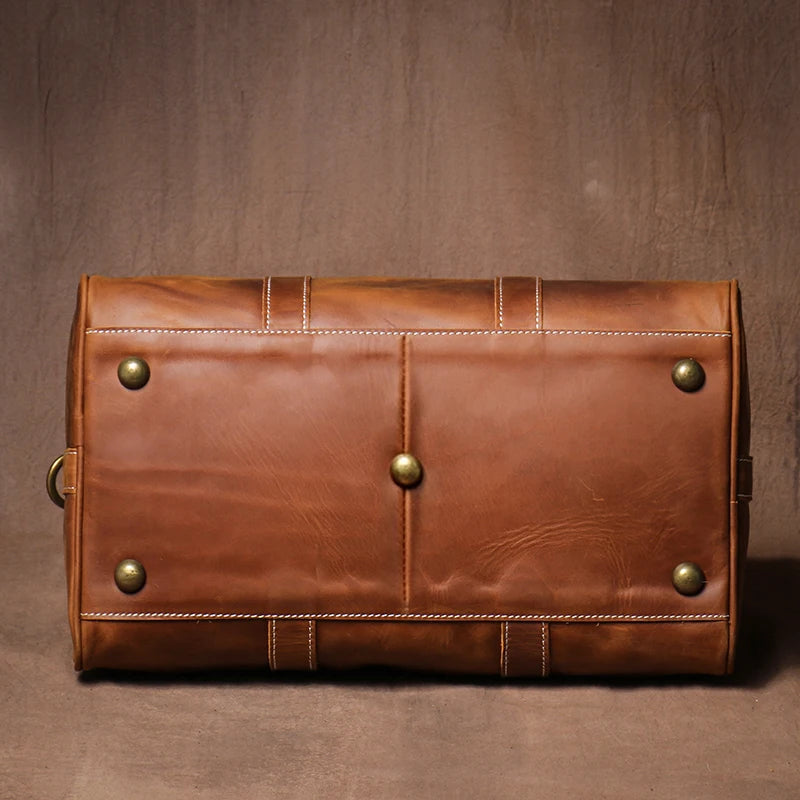 Footmax GURO Genuine Leather Travel Bag - Premium Cowhide Weekend Duffle - footmaxldn