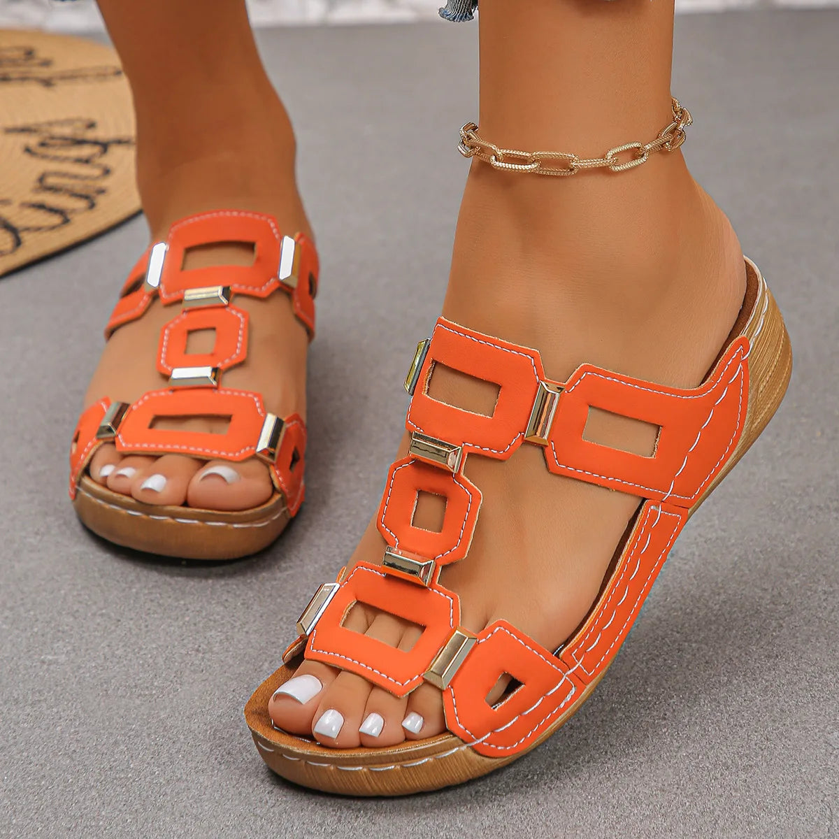 Footmaxldn Women's Wedge Sandals – Open Toe Slip-On Summer Shoes