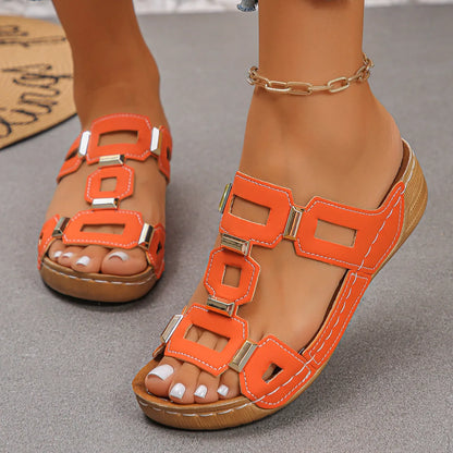 Footmaxldn Women's Wedge Sandals – Open Toe Slip-On Summer Shoes