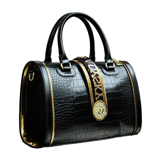 Crocodile Embossed Boston Handbag - Classic Retro Crossbody | footmaxldn - footmaxldn