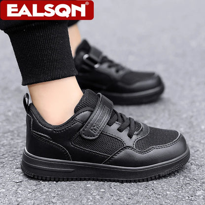 Footmax Kids Black Sports Shoes - Non-Slip Lightweight Tennis Trainers for Boys & Girls - footmaxldn