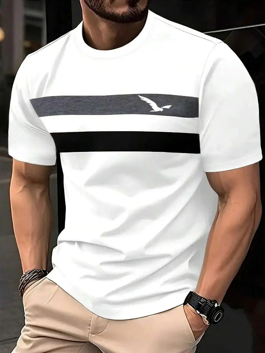 Footmax Men's Summer T-Shirt - Trendy Striped Plaid Short Sleeve Plus Size