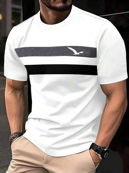 Footmax Men's Summer T-Shirt - Trendy Striped Plaid Short Sleeve Plus Size