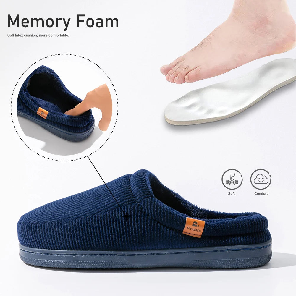 Pmoiste Stripe Corduroy House Shoes Men Warm Soft TPR Cushion Memory Foam Home Slippers Slip On Winter Indoor High-quality - footmaxldn